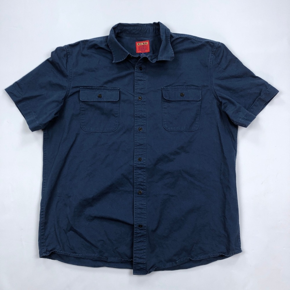 Big Mac XL Navy Blue Short Sleeve Cotton Twill Button Down Work Shirt Vintage